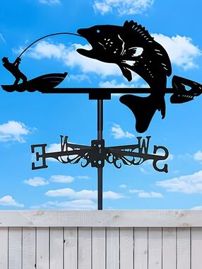 'Big Bass, small boat' metal wind vane, 13" x 22", NIB